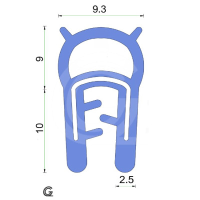 Siliconen klemprofiel met kraal | blauw | FDA keur | 19 x 9,3 mm | klem 0,5 - 2,0 mm | rol 50 meter